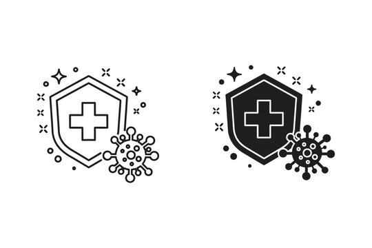 Medical Shield with Cross and Virus Icon for Health Protection
