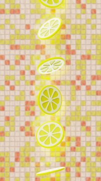 Vertical abstract 3D lemon mediterranean stylish summer pool tiles, promo banner template mockup copyspace background, mosaic loop animation pattern texture, orange lime green beige retro resort spa