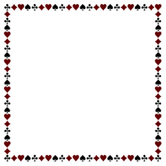 Obraz premium Playing Card Suits Square Border Frame with Hearts Diamonds Clubs Spades, Empty Casino Poker Theme Layout on Transparent Background for Invitation and Poster