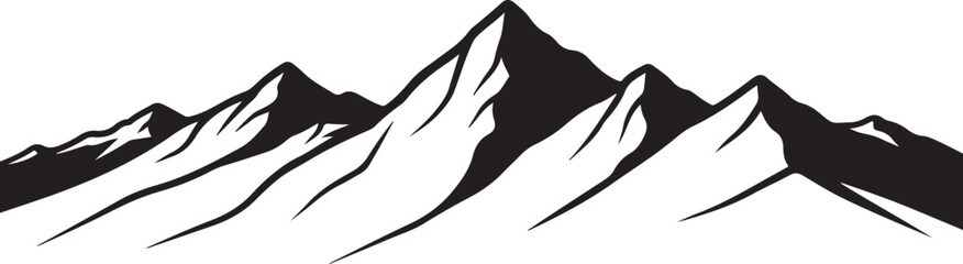 Obraz premium Mountain range silhouette, black and white vector, landscape illustration, scenic peaks
