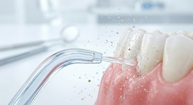 Dental water flosser cleaning teeth and gumline