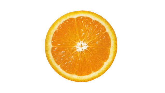 Vibrant juicy orange slice with segmented pulp and textured rind, isolated on transparent background for healthy food promotions
