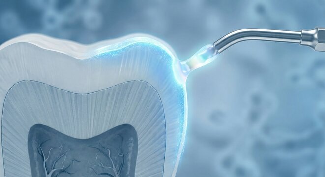 Dental tool applying fluoride varnish to tooth cross section