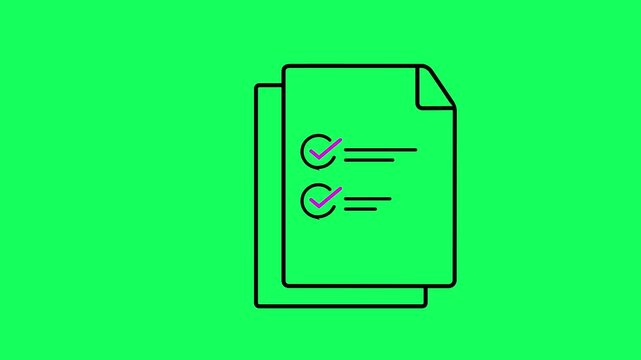 Animated checklist with checkboxes marked with neon pink checkmarks on a bright green background, a simple and modern motion graphic concept for task completion and planning