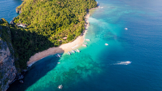 aerial view of Helicopter Island in the Bacuit Archipelago, el nido Palawan , famous travel tour destination in Philippines