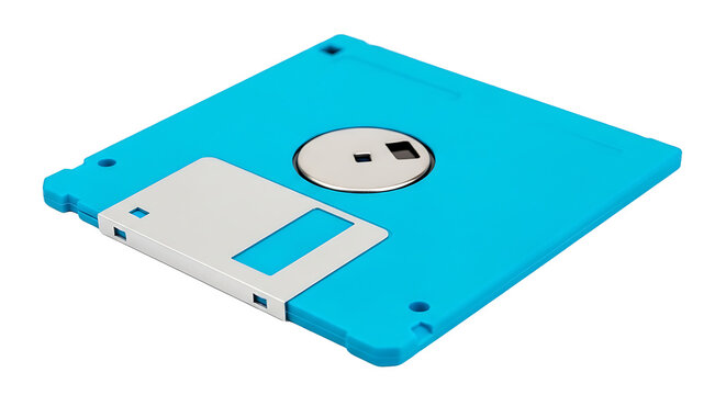 A blue floppy disk on a white background PNG isolated on transparent background
