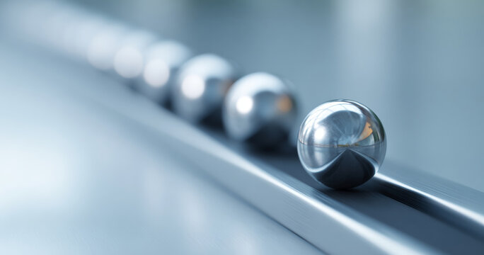 Close up of metallic balls on track