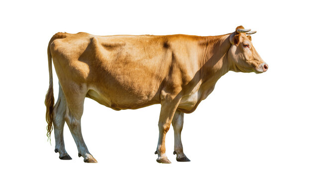 Large brown and tan cow standing sideways displaying its muscular form and gentle expression, isolated on transparent background for farm designs