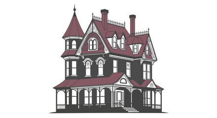 Fototapeta premium Illustration of a large Victorian-style mansion house.