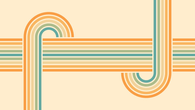 Abstract background of rainbow groovy Wavy Line design in 1970s Hippie Retro style. Vector pattern ready to use for cloth, textile, wrap and other.