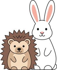 Obraz premium Cute cartoon hedgehog and rabbit friendship