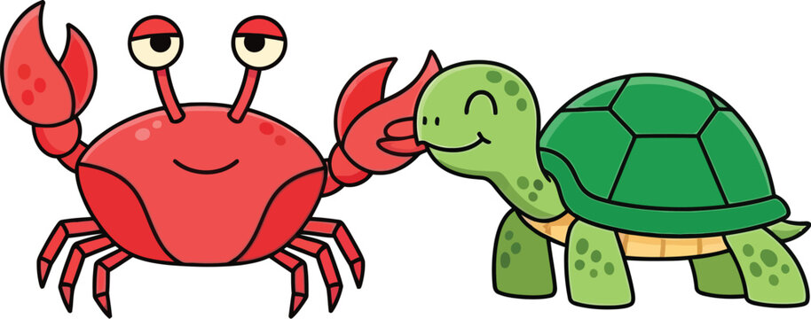 Adorable Crab and Turtle Sharing a Friendly Moment