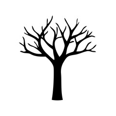 Fototapeta premium A black silhouette of a bare winter tree is presented as a graphic element isolated on a white background for professional design projects.