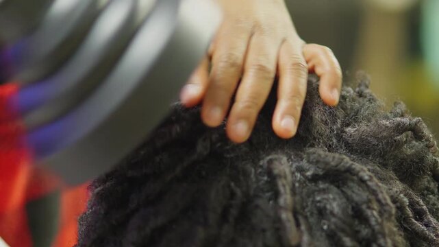 Professional Loctician Drying Natural Locs with Hair Diffuser