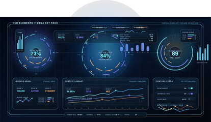 Fototapeta premium A futuristic heads-up display interface featuring various digital