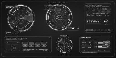 Plakat A collection of futuristic HUD elements and digital interfaces