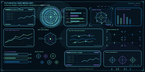 A comprehensive collection of futuristic HUD elements featuring © Антон Сальников