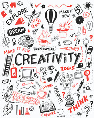 Creative doodle wall mural. Business brainstorming background and office decor contemporary print, hand drawn sketch. Vector illustration © The.Dzynr