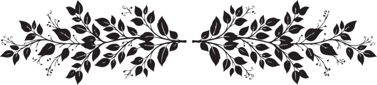 Black floral border, leafy vector frame, elegant foliage design, decorative botanical illustration