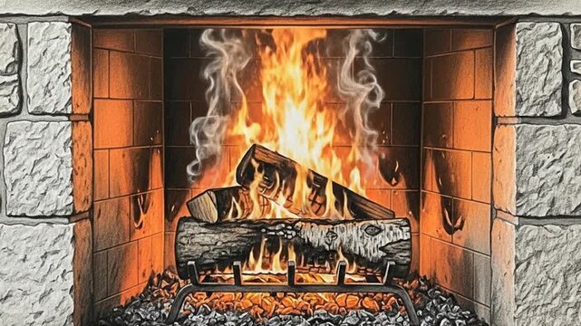 fireplace with burning logs