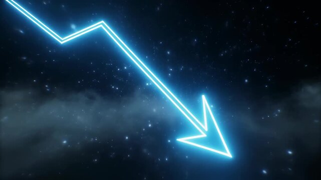 Glowing Blue Arrow in Space Background.