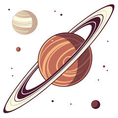 Saturn planet with rings and moons in a cartoon style for educational or decorative purposes © Rifat