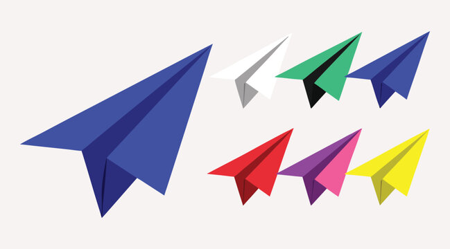 A vibrant 3d vector illustration set featuring a colorful origami crane, bird, and paper plane designed as artistic icons for business web concepts and directional arrow symbols