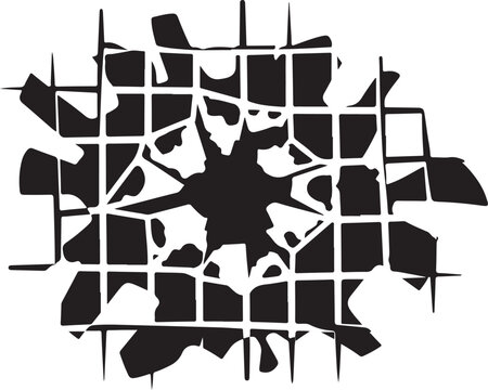 Broken Glass Shattered Window Pane Black and White