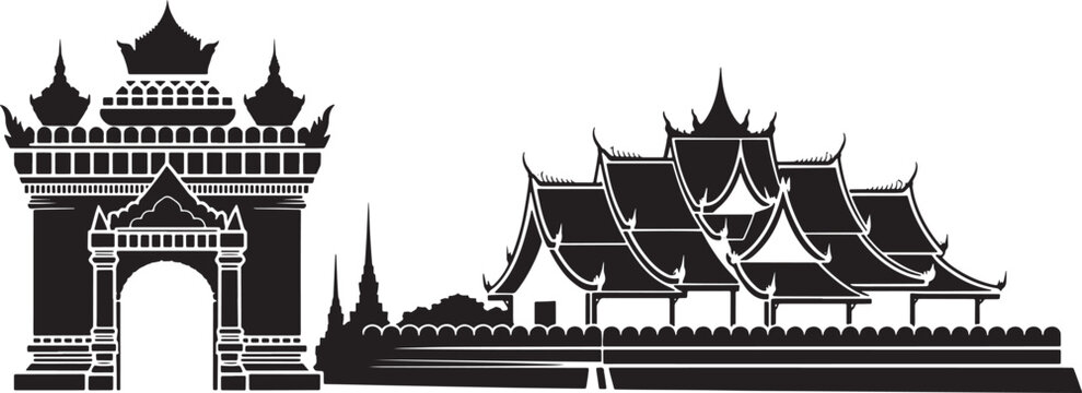 Silhouette skyline of laos patuxai and wat that luang in black vector illustration