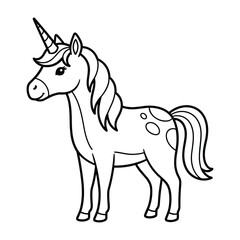 Obraz premium A cute cartoon unicorn with a flowing mane and tail, featuring a prominent horn and gentle expression