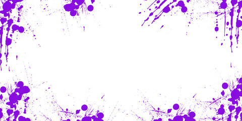 Fototapeta premium Vibrant violet paint splashes frame a dark black background in this edgy grunge abstract art for creative graphic layout