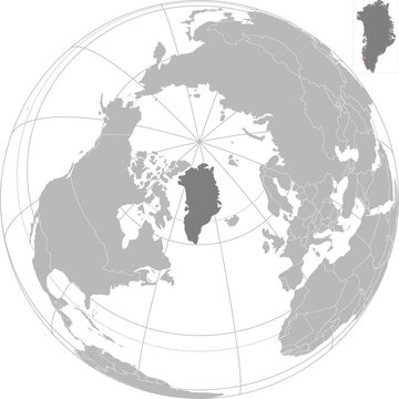World vector map with country boundaries and graticules (Greenland-centered view, orthographic projection, PPT-compatible & fully editable)	