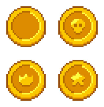 8-bit pixel art RPG game gold coin set