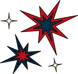 Fototapeta premium Red and blue starburst shapes for brand strategy brainstorm