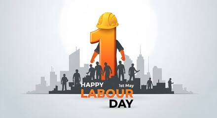 Labour day celebration with construction worker and city skyline