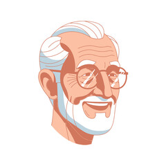 Fototapeta premium Smiling Senior Man Portrait Illustration, Elderly Gentleman with Glasses and Beard, Friendly Face