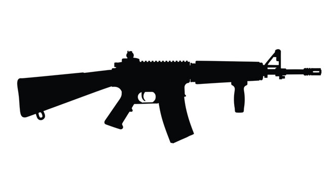 Detailed black silhouette of an ar 15 style assault rifle silhouette