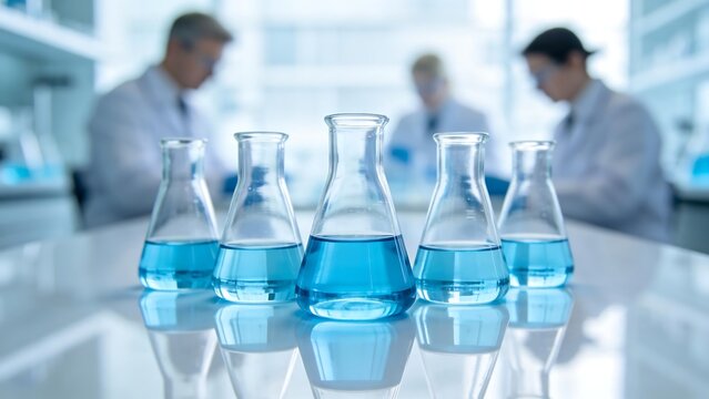 Science lab with beakers and researchers