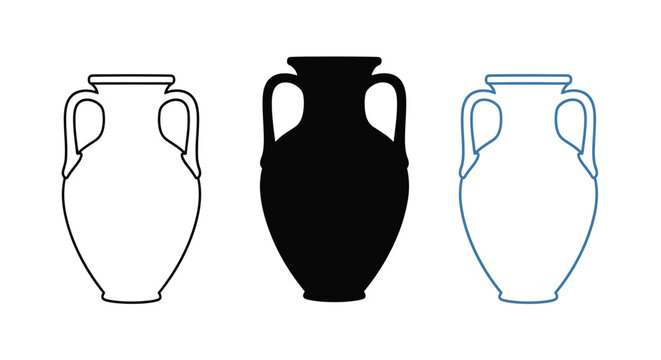 Three ancient greek amphorae showing outline color and silhouette