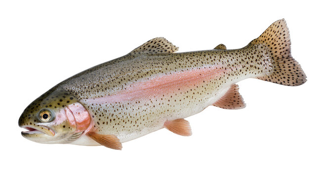 Vibrant rainbow trout displaying iridescent scales and distinctive markings, isolated on transparent background for aquatic wildlife designs