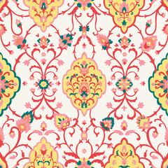 Fototapeta premium Colorful Ornate Victorian Floral Damask Art