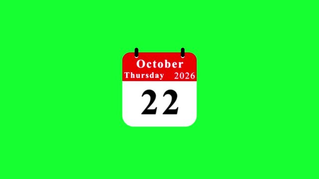 October 22 2026 Calendar Page on Green Screen thursday