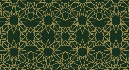 Fototapeta premium Intricate Geometric Patterns with Golden Lines on a Dark Green Background