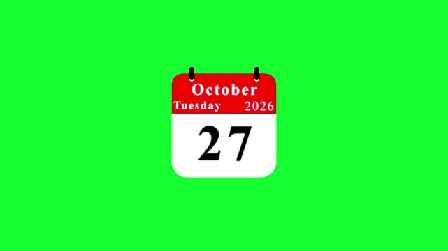 October 27 2026 Calendar Page on Green Screen tuesday