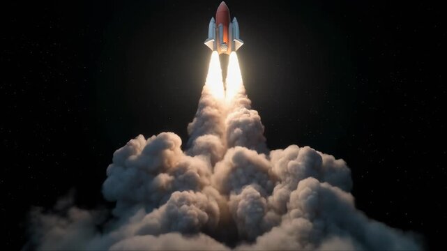 Rocket Launching into the Night Sky.