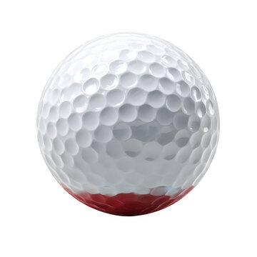 Golf ball with red lower section, isolated on transparent background