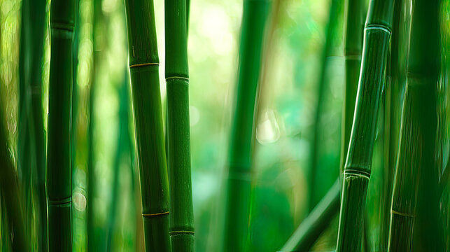 clacking. Bamboo stalks swaying and clacking in forest breeze with filtered daylight and motion blur. gardening catalogs, home-decor guides, designed for home decor and floral branding.
