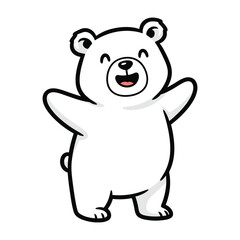 Naklejka premium A happy and friendly cartoon polar bear standing with open arms, ready for a hug