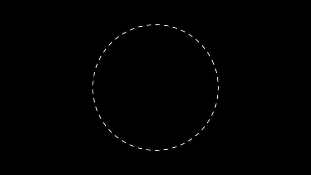 Dotted line circle frame animation on white background. Animation of a dotted line path from left to right point. border frame dotted line animation isolated on white screen. 4k video,,.......,