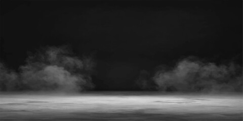 Abstract storm clouds drift through the dark nature of a smoke filled fog under a moonlit night sky © BIBI